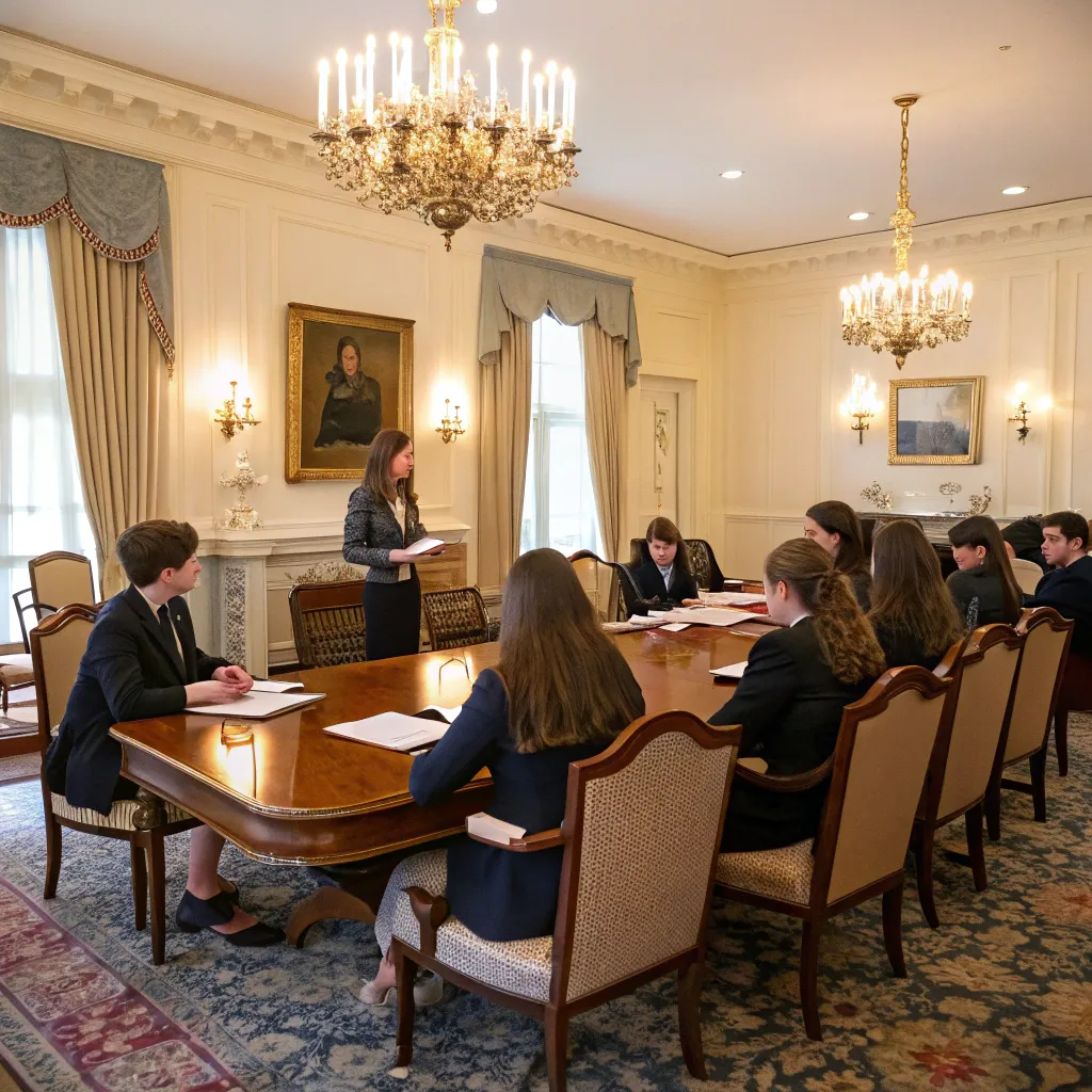 Students participating in an etiquette class